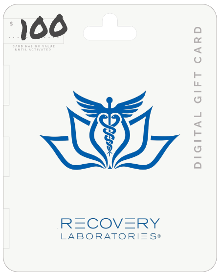 Digital gift card for Recovery Laboratories with blue logo on a white background