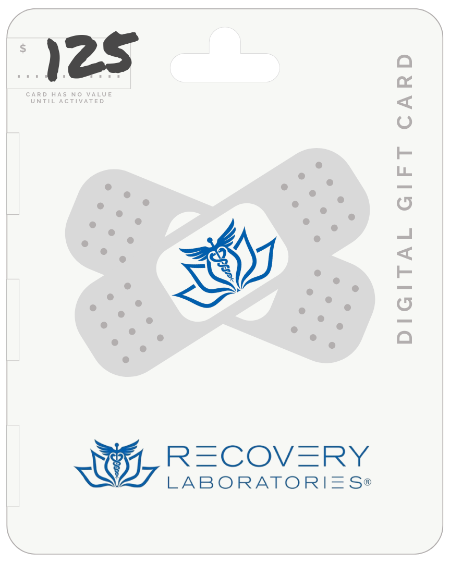Digital gift card from Recovery Laboratories with a blue logo on a white background
