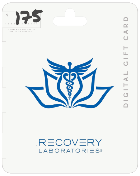 Digital gift card for Recovery Laboratories with blue logo and $175 value on a white background