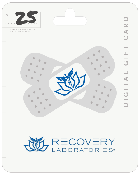Digital gift card for Recovery Laboratories with a blue logo on a white background