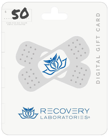 Digital gift card from Recovery Laboratories with a blue logo on a white background