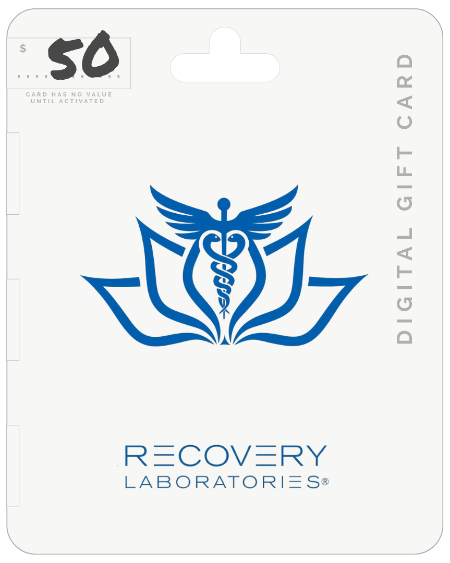 Digital gift card for Recovery Laboratories with blue logo on a white background
