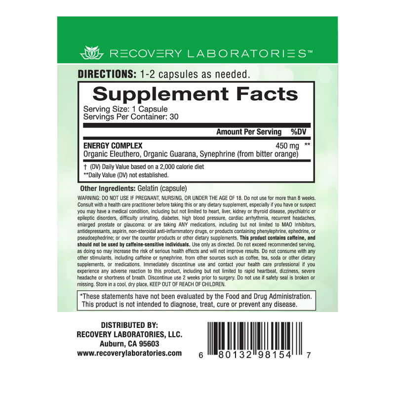 Natural Energy Supplement Facts