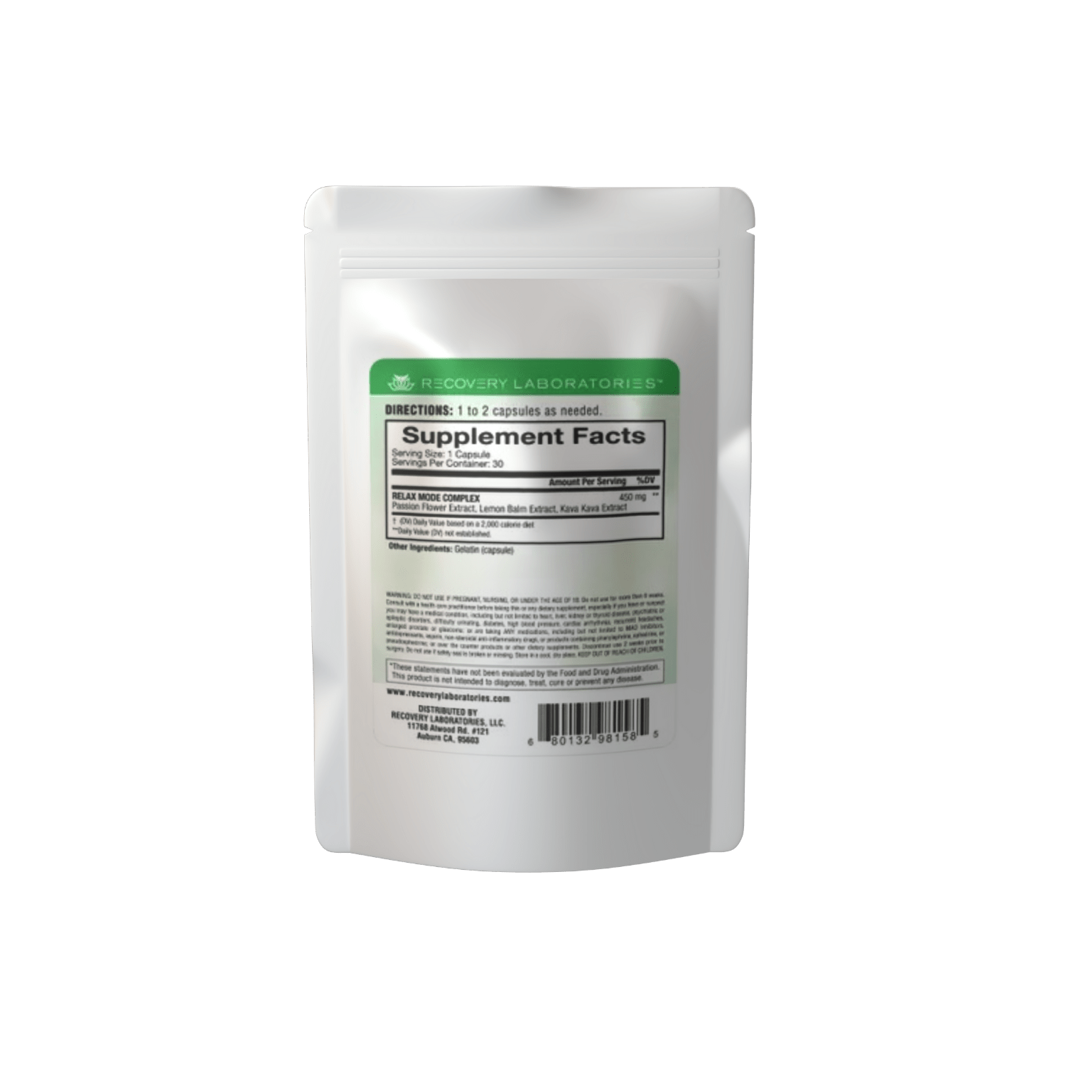 Herbal Relax Mode Supplement package back