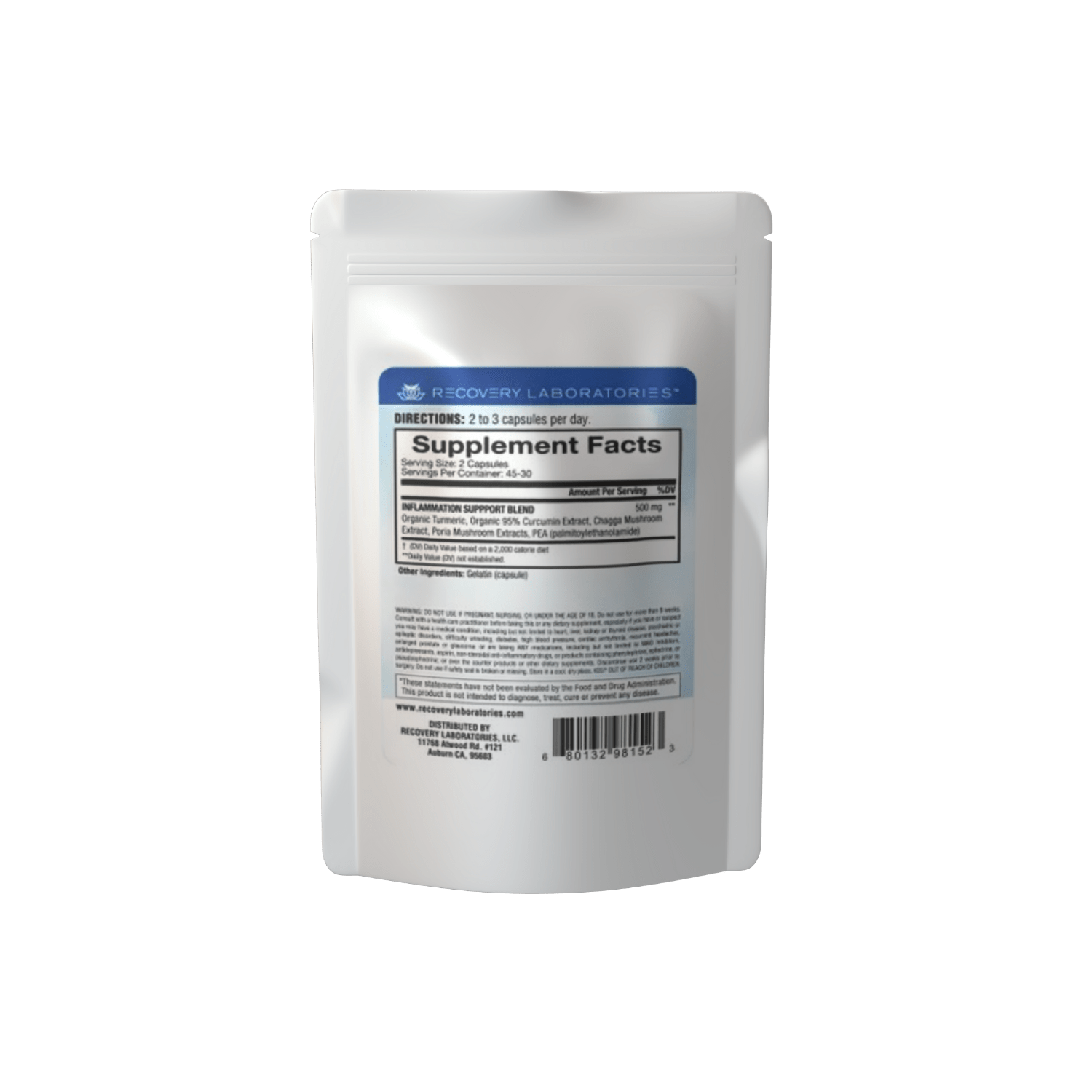 Inflammation Support Supplement Package Back