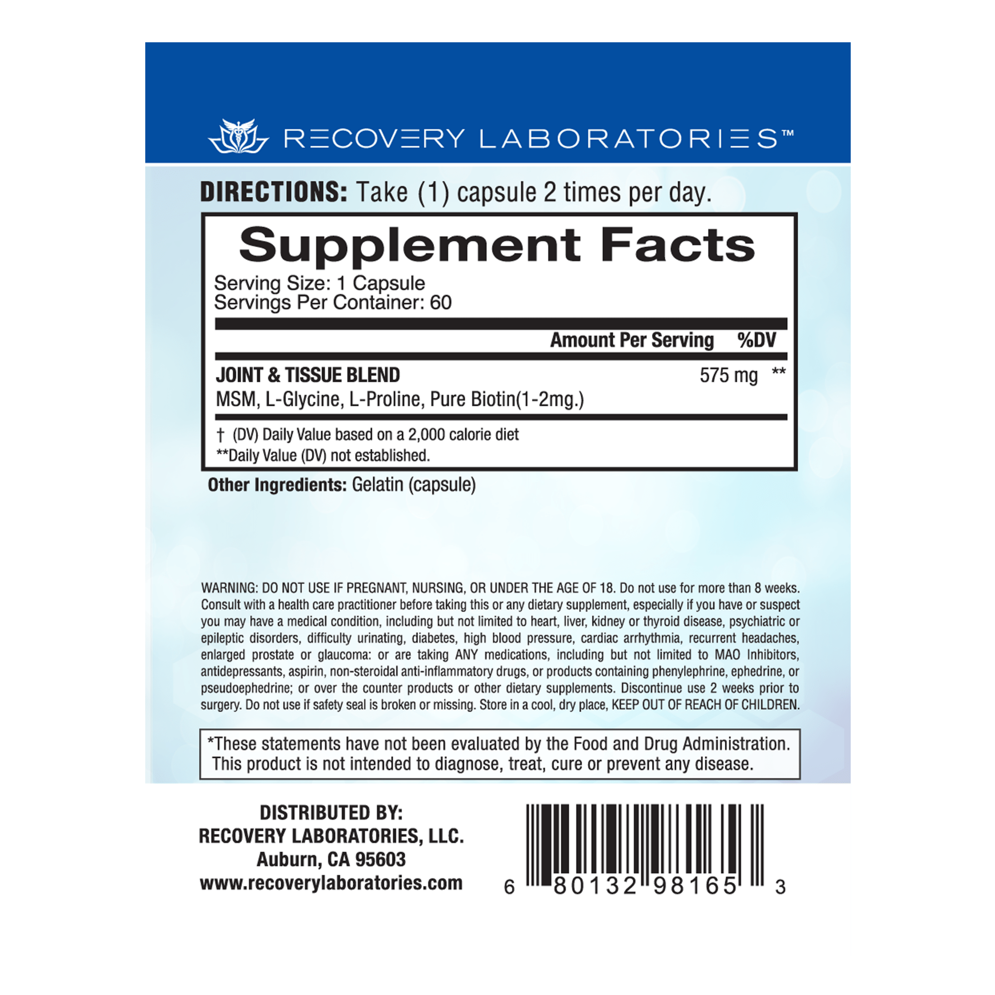 Joint & Tissue Support Supplement Facts