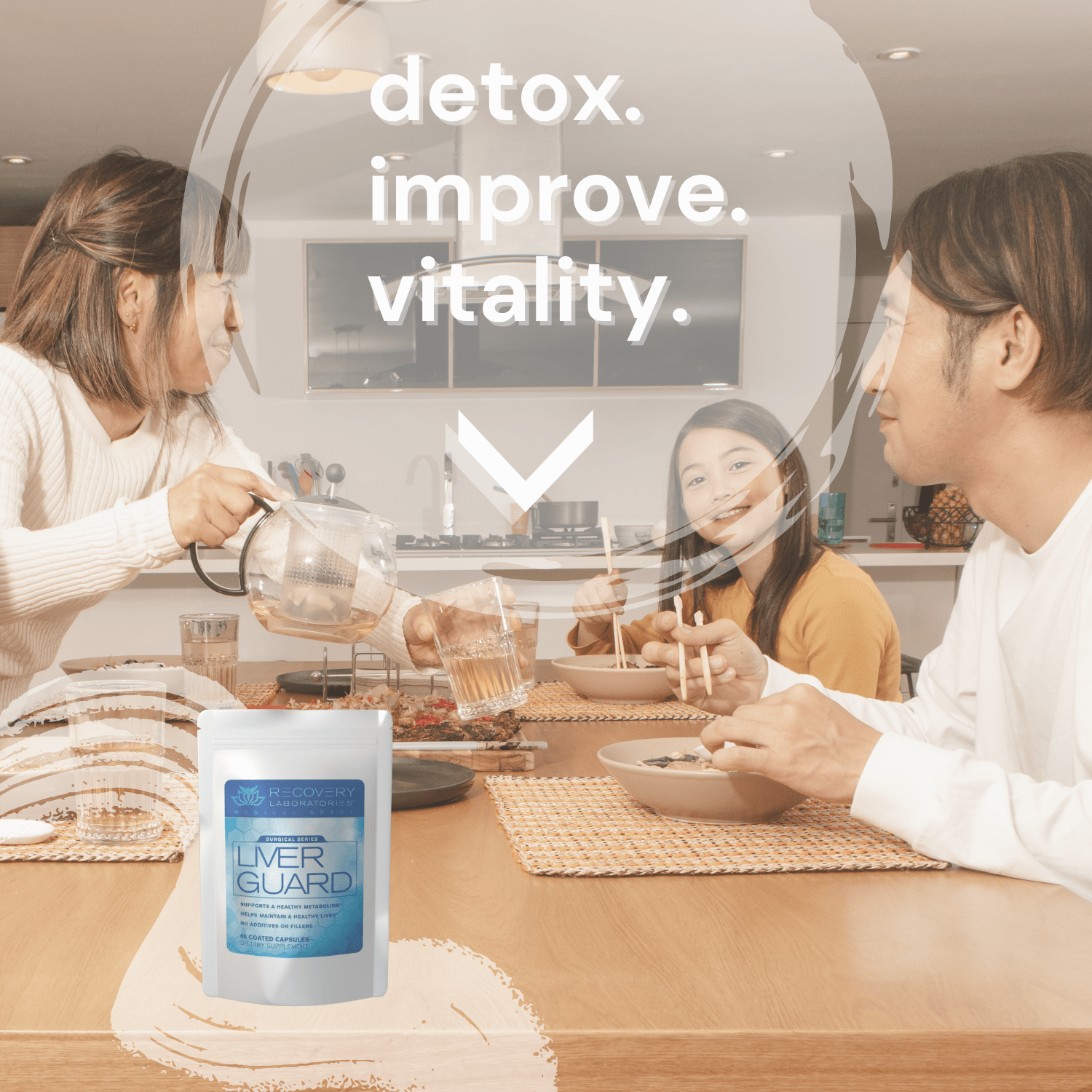 Liver Guard Supplement Lifestyle image with Family Eating Together