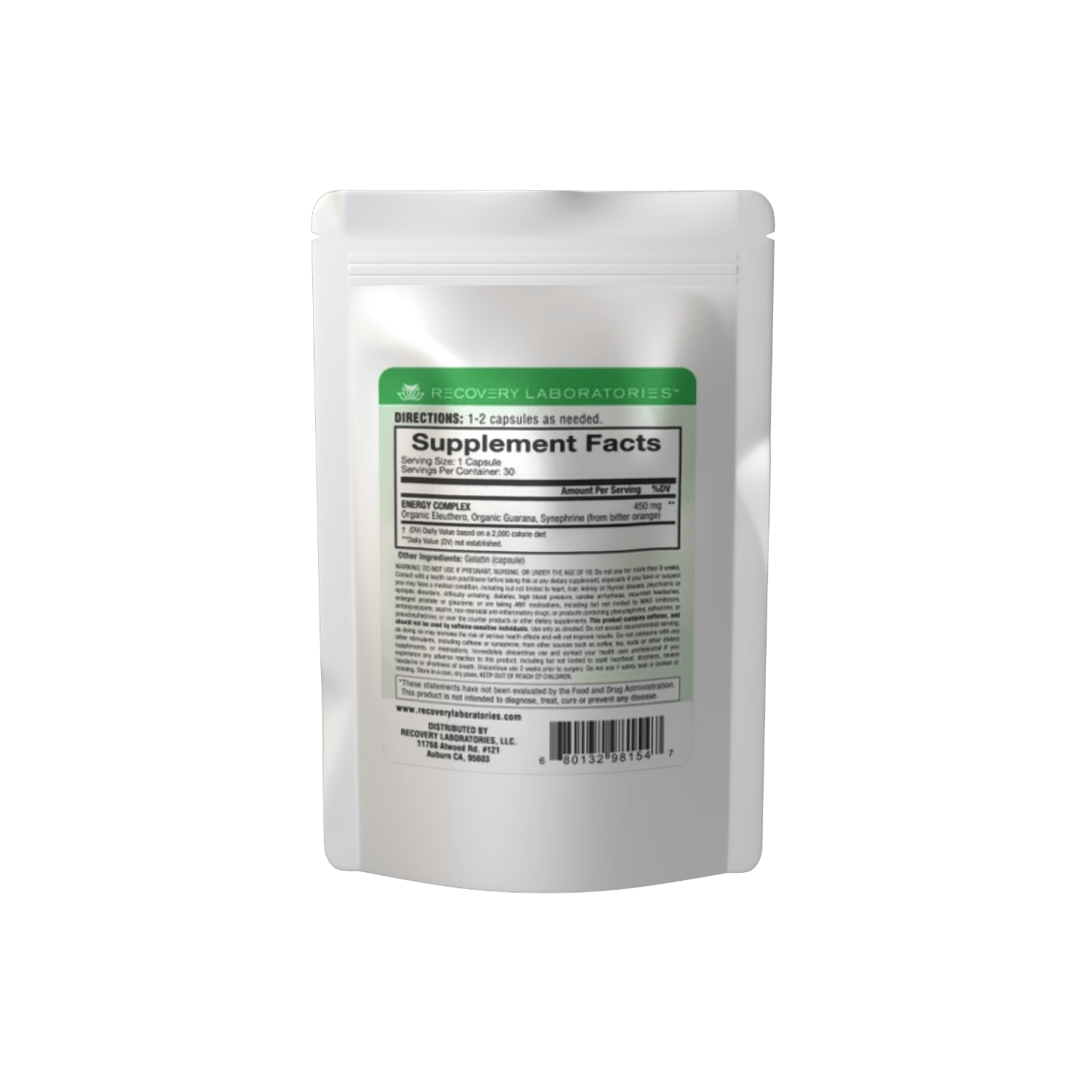 Natural Energy Supplement Package Back