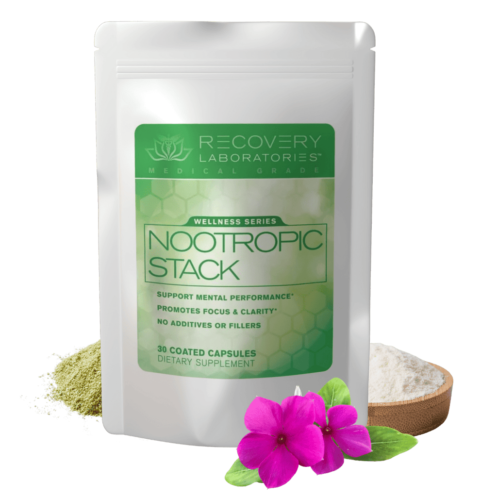 Nootropic Stack Supplement with Ingredients Displayed