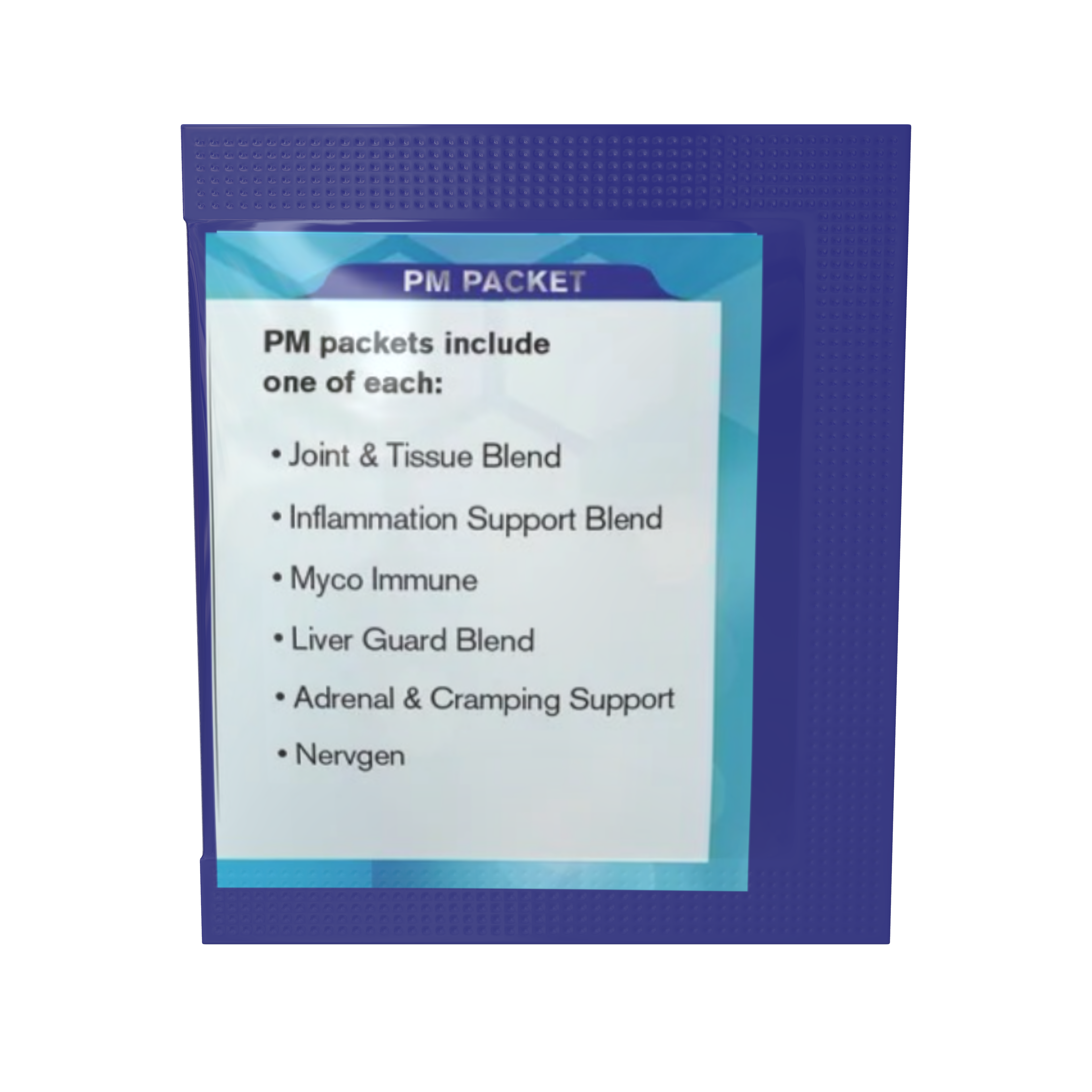 PM packet from Surgical Kit, containing nighttime supplements to support recovery, relaxation, and restful sleep