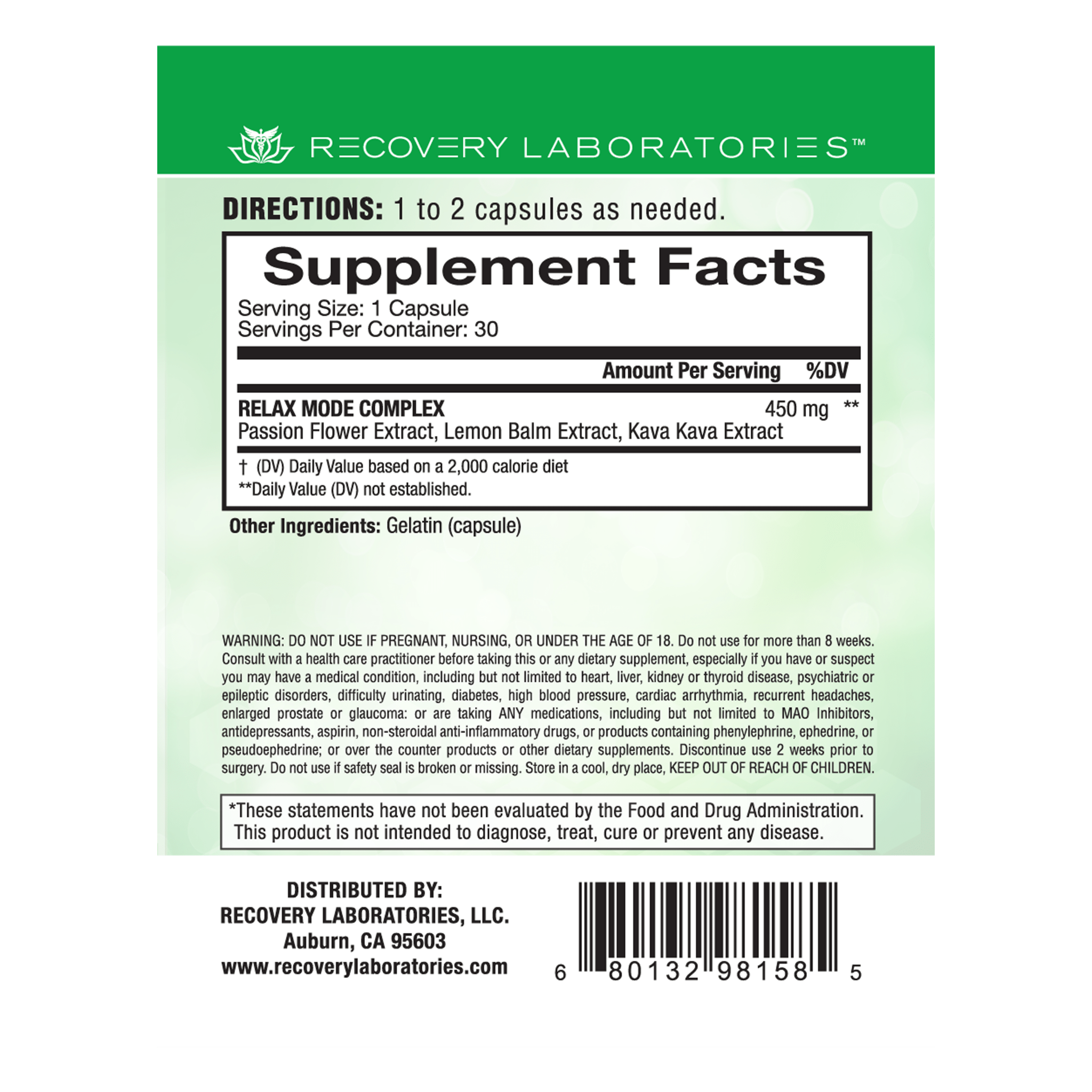 Herbal Relax Mode Supplement Facts