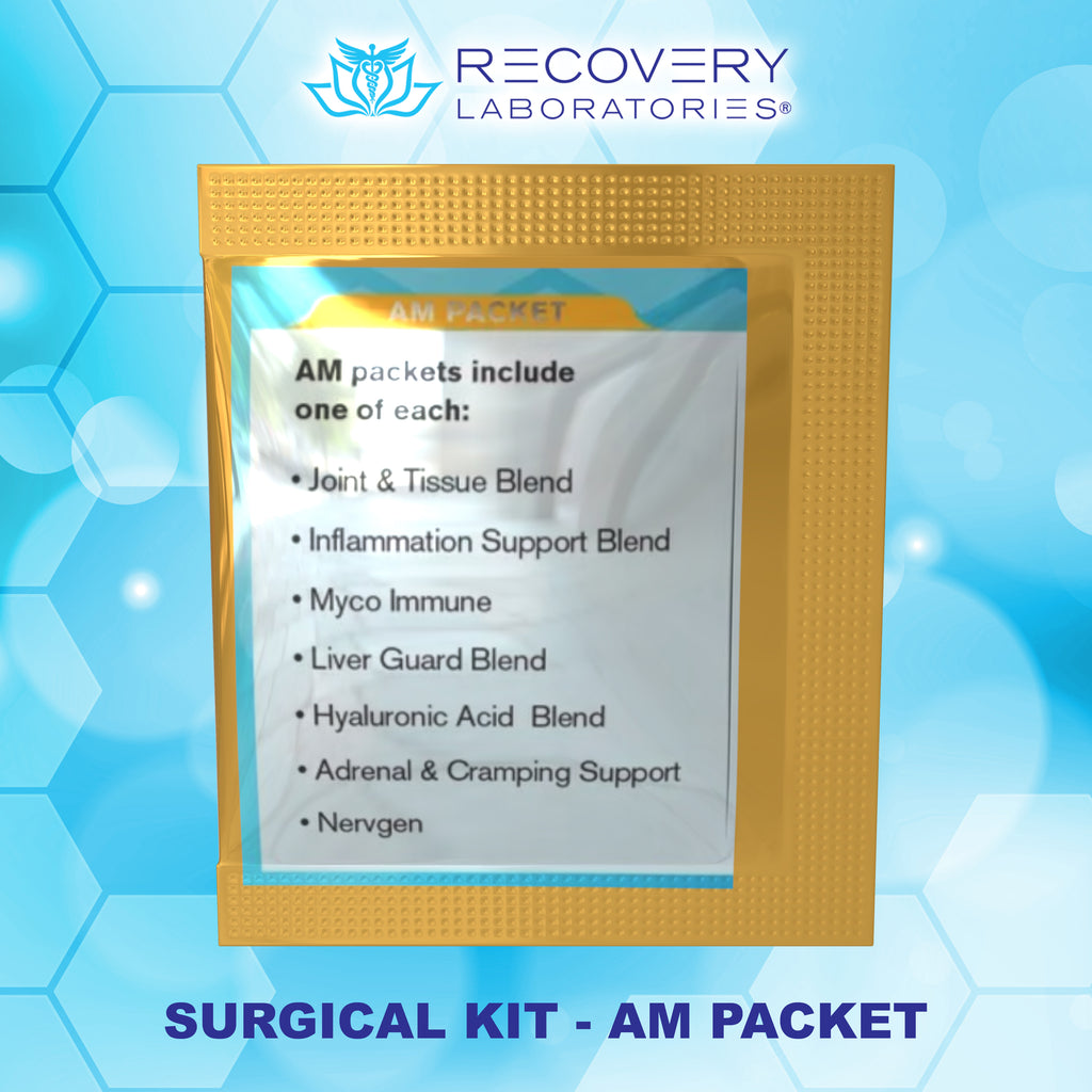 AM packet from Surgical Kit, containing daytime supplements to support energy, alertness, and surgical recovery