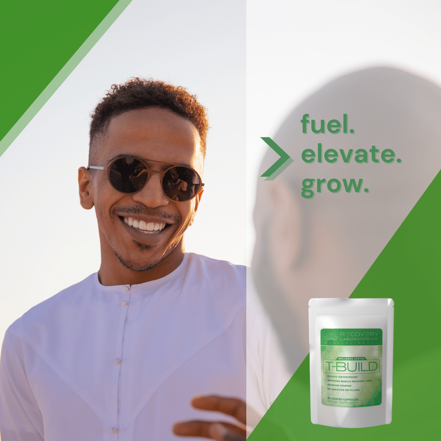 T-Build Supplement Lifestyle image with Happy Man